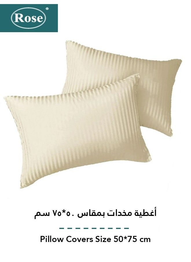 Rose ROSE Striped Luxury Hotel Comforter, Premium Microfiber, Set of 4 pieces, Soft Lightweight, Extra Twin size 260x170 cm, Beige  - Image 4