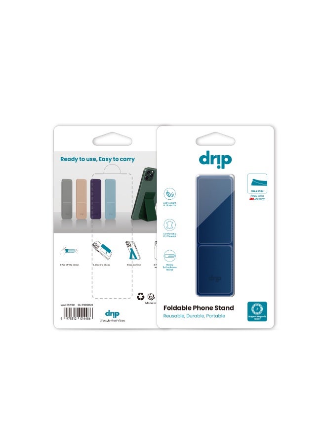 دريب حامل هاتف قابل للطي من Drip – أزرق غامق | حامل مكتبي قابل للتعديل للهواتف والأجهزة اللوحية - Image 1