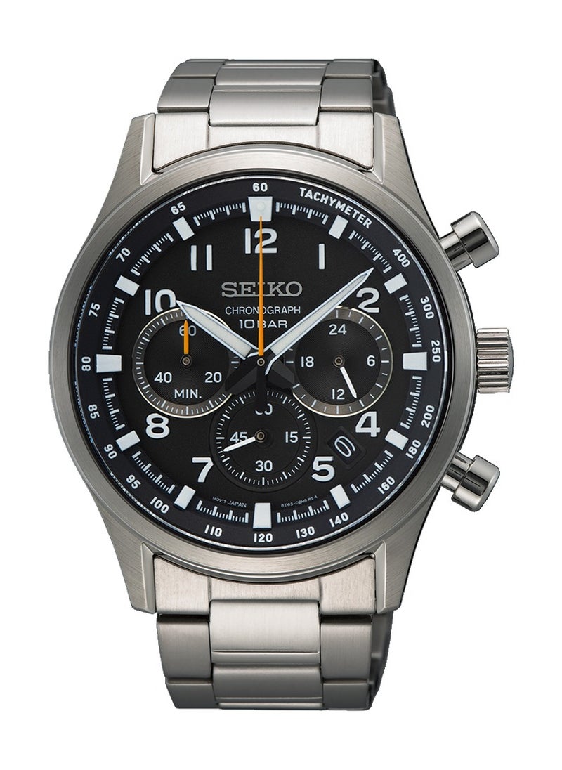 Seiko - Chronograph Black Dial Stainless Steel Men's Watch SSB447P1 - Image 1