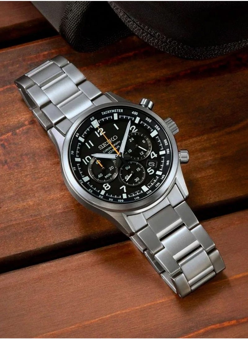 Seiko - Chronograph Black Dial Stainless Steel Men's Watch SSB447P1 - Image 1