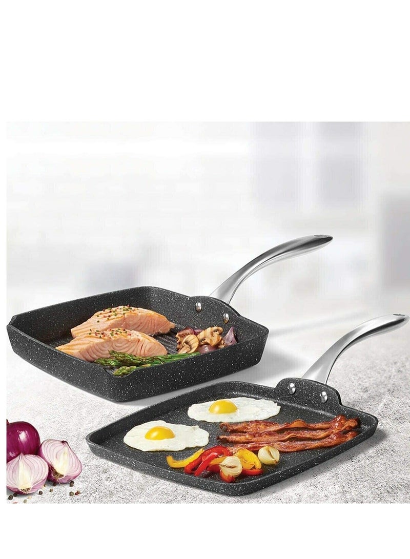Starfrit The Rock Non-stick grill pan 26cm & griddle 28cm set  - 2 Pcs Set | Perfect For Inside & OutDoor Camping - Image 1