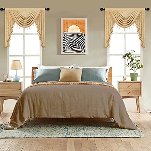 ELKCA Thick Chenille Window Curtains Valance for Living Room Gold Swag Valance with Beads for BedroomRod Pocket W39inch1 Panel