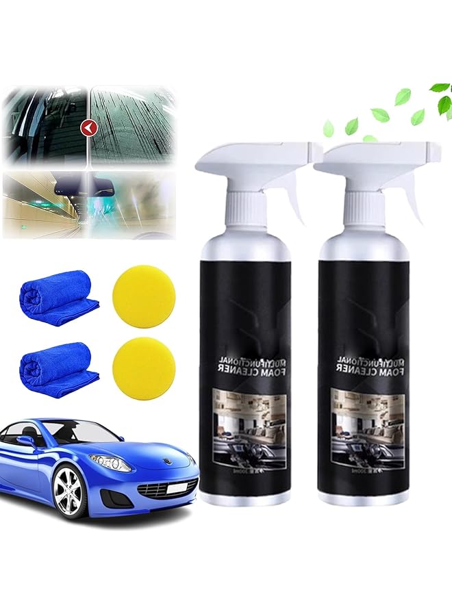 Excefore Multifunctional Glass Oil Film Foam Remover, 2 Pcs Glass Oil Film Remover For Car With Sponge Towel, Car Glass Oil Film Cleaner, Glass Stain Removal Cleaner, Oil Film Remover For Car Window - Image 1