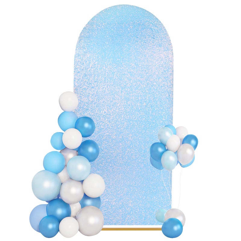 Fanqisi Wedding Arch Cover Mermaid Blue Shimmer Background Stand Covers 6FT Glitter Spandex Backdrop Covers for Party Photography Decoration - Image 1