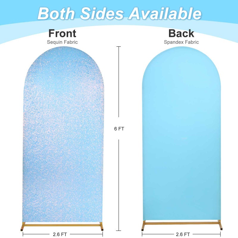 Fanqisi Wedding Arch Cover Mermaid Blue Shimmer Background Stand Covers 6FT Glitter Spandex Backdrop Covers for Party Photography Decoration - Image 2