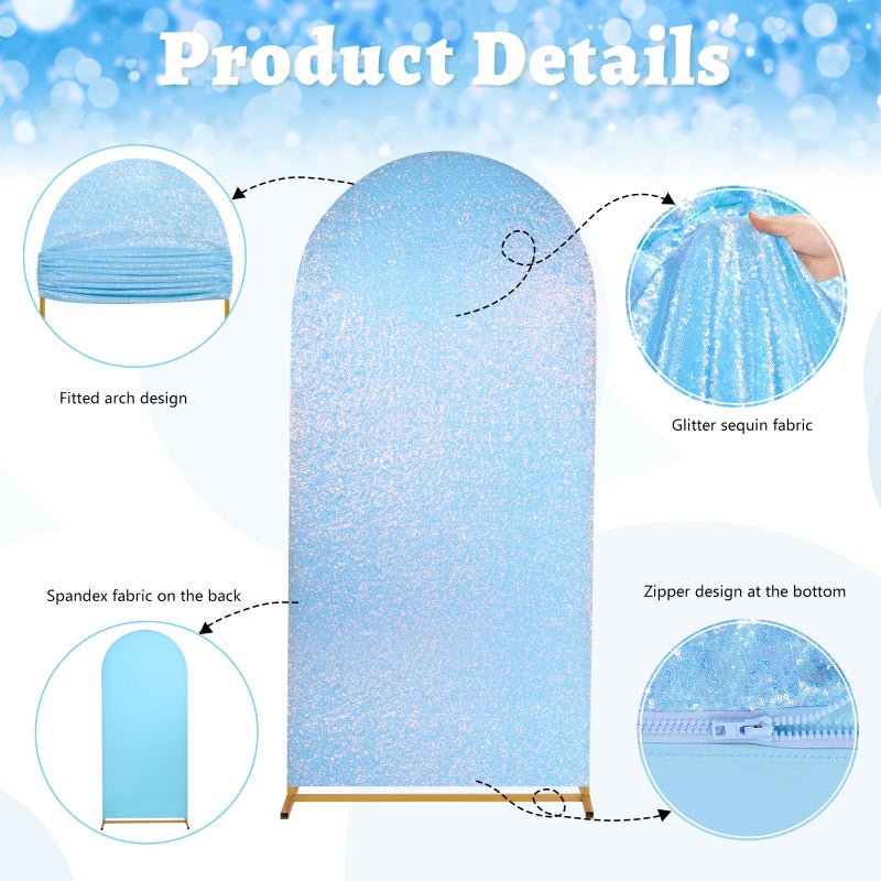Fanqisi Wedding Arch Cover Mermaid Blue Shimmer Background Stand Covers 6FT Glitter Spandex Backdrop Covers for Party Photography Decoration - Image 4
