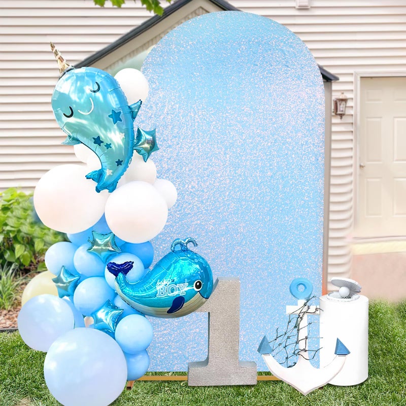 Fanqisi Wedding Arch Cover Mermaid Blue Shimmer Background Stand Covers 6FT Glitter Spandex Backdrop Covers for Party Photography Decoration - Image 3