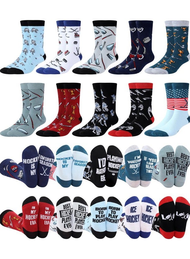 Haysandy 10 Pairs Men's Hockey Crew Socks Funny Ice Hockey Sport Crew Athletic Socks for Players Coaches Team Gifts Birthday Christmas Holiday Party Favors - Image 1