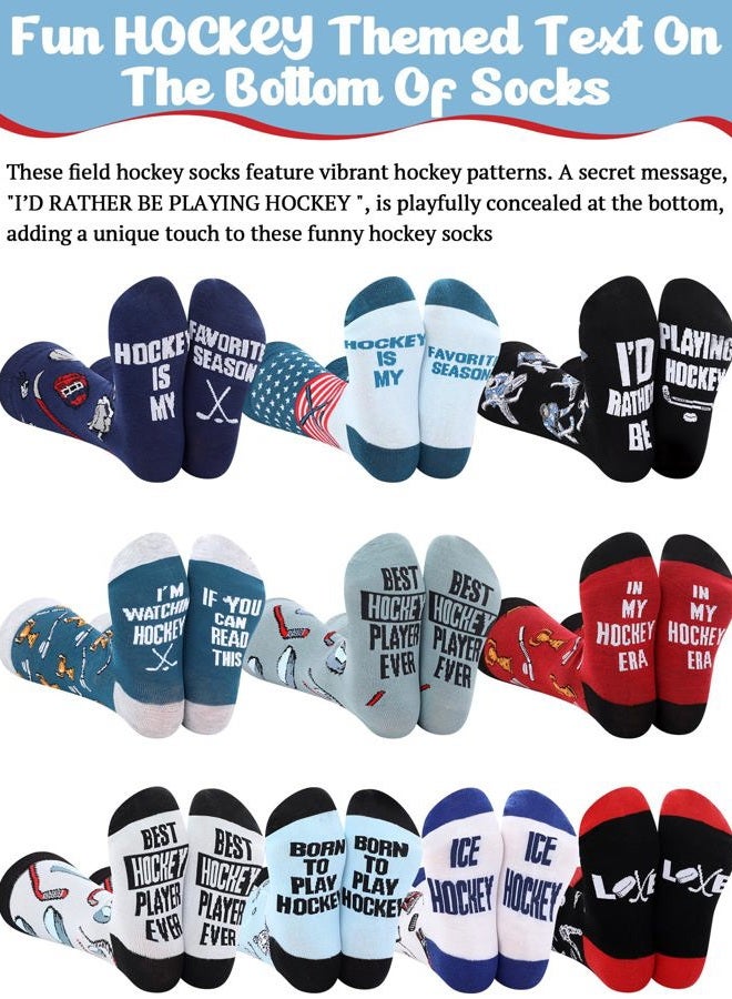 Haysandy 10 Pairs Men's Hockey Crew Socks Funny Ice Hockey Sport Crew Athletic Socks for Players Coaches Team Gifts Birthday Christmas Holiday Party Favors - Image 2