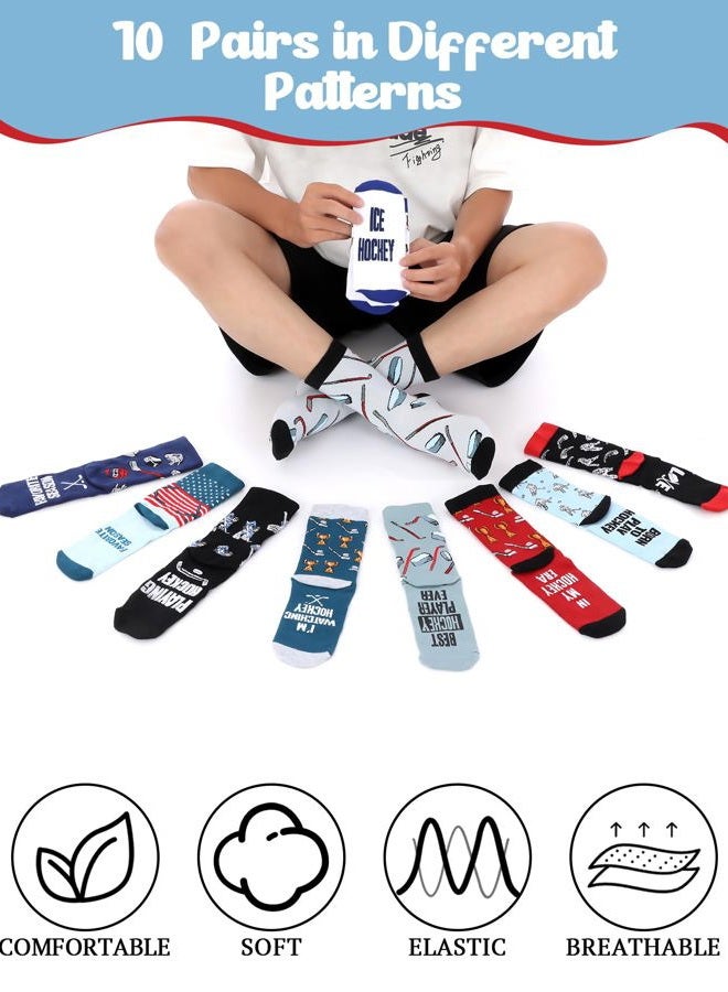 Haysandy 10 Pairs Men's Hockey Crew Socks Funny Ice Hockey Sport Crew Athletic Socks for Players Coaches Team Gifts Birthday Christmas Holiday Party Favors - Image 5