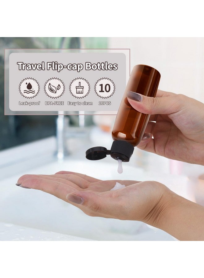 تيكسون زجاجات السفر الفارغة 2 أونصة (10 قطع) حاوية مستحضرات التجميل البلاستيكية بحجم السفر TSA زجاجة ضغط كهرمانية لبلسم الشامبو (غطاء قلاب) - Image 2