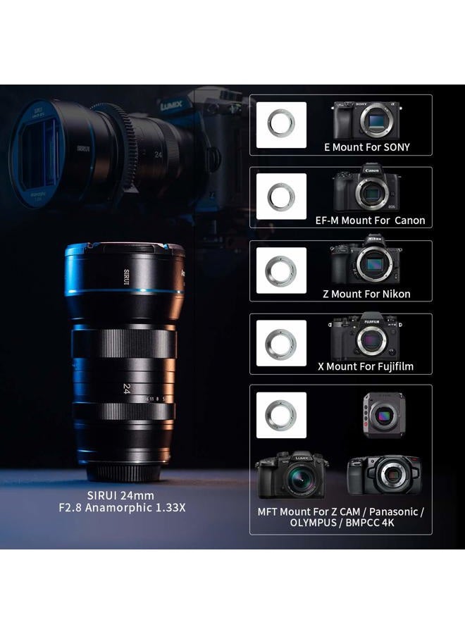 SIRUI 24mm Anamorphic Lens F2.8 1.33X APS-C Camera Lens for MFT Mount, Blue Flare - Image 5