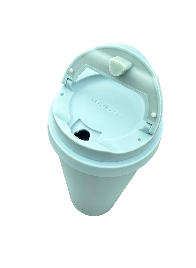 LOCK & LOCK LocknLock-Clip Tumbler with 2 Caps, 540ml Sky Blue - Dual Vacuum Insulation, Clip-Type Design, Mirror Finish, Silent Stopper, Wide Open Top for Hot and Cold Beverages  - Image 3