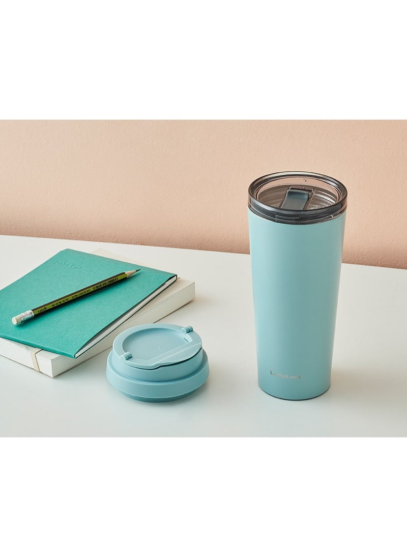LOCK & LOCK LocknLock-Clip Tumbler with 2 Caps, 540ml Sky Blue - Dual Vacuum Insulation, Clip-Type Design, Mirror Finish, Silent Stopper, Wide Open Top for Hot and Cold Beverages  - Image 4