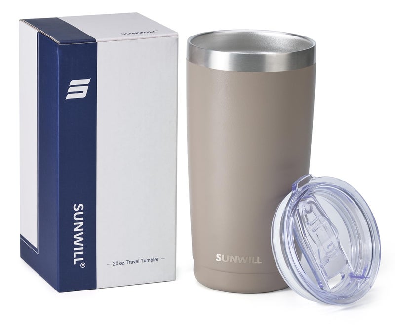 SUNWILL Travel Coffee Tumbler 20 oz, Insulated Mug with Lid, Stainless Steel Cup for Outdoor, Powder Coated Taupe - Image 5