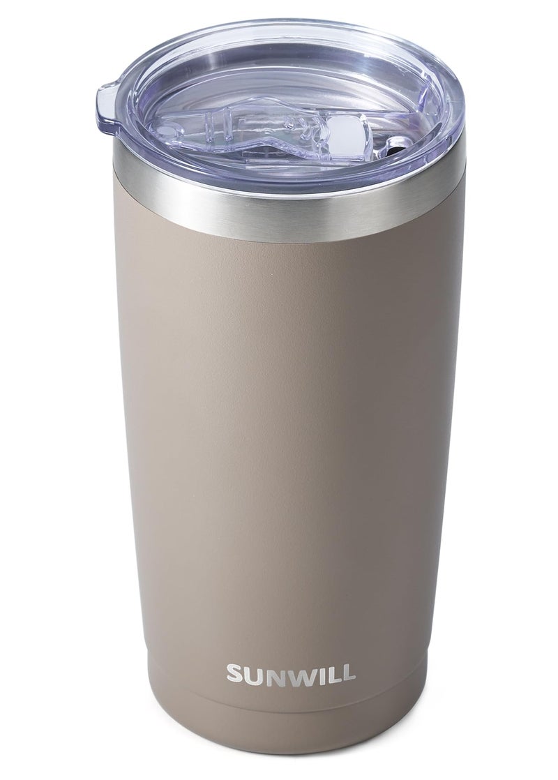 SUNWILL Travel Coffee Tumbler 20 oz, Insulated Mug with Lid, Stainless Steel Cup for Outdoor, Powder Coated Taupe - Image 1