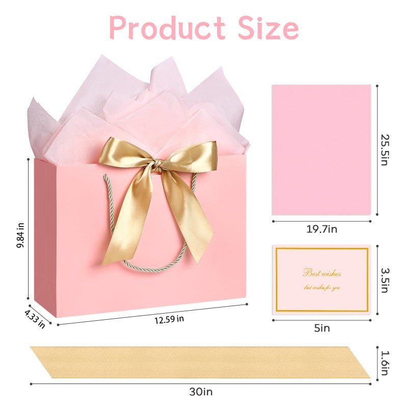 JMANNI Gift Bag, 1PCS Gift Bags with Ribbon and 1 Greeting Cards 2 Tissue Paper, Portable Paper Gift Bag with Handles, Birthday Gift Bags, Valentine's Day, Present Bags for Christmas Wedding Party Mothers Day - Image 3