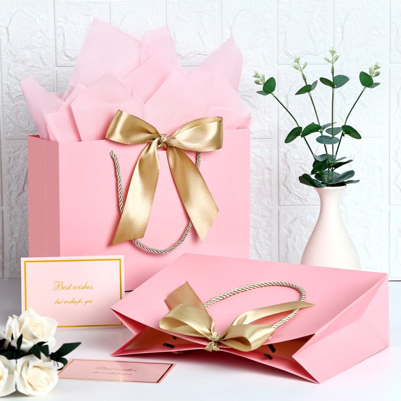 JMANNI Gift Bag, 1PCS Gift Bags with Ribbon and 1 Greeting Cards 2 Tissue Paper, Portable Paper Gift Bag with Handles, Birthday Gift Bags, Valentine's Day, Present Bags for Christmas Wedding Party Mothers Day - Image 4