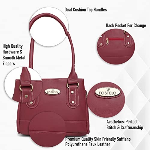 Fostelo Women's Bowie Satchel Tote Handbag for Women | Ladies Purse | Stylish Shoulder Bag | Gift For Women | Maroon - Image 2