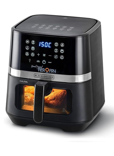 12-in-1 Digital Air Fryer, 1800W, 8.5L/2Kg Capacity, Rapid Hot Air Circulation for Frying, Grilling, Baking and Broiling, Brushed Matte Finish, Viewing Window - Black/Silver, AF5800-B5