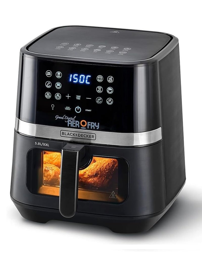 12-in-1 Digital Air Fryer, 1800W, 8.5L/2Kg Capacity, Rapid Hot Air Circulation for Frying, Grilling, Baking and Broiling, Brushed Matte Finish, Viewing Window - Black/Silver, AF5800-B5