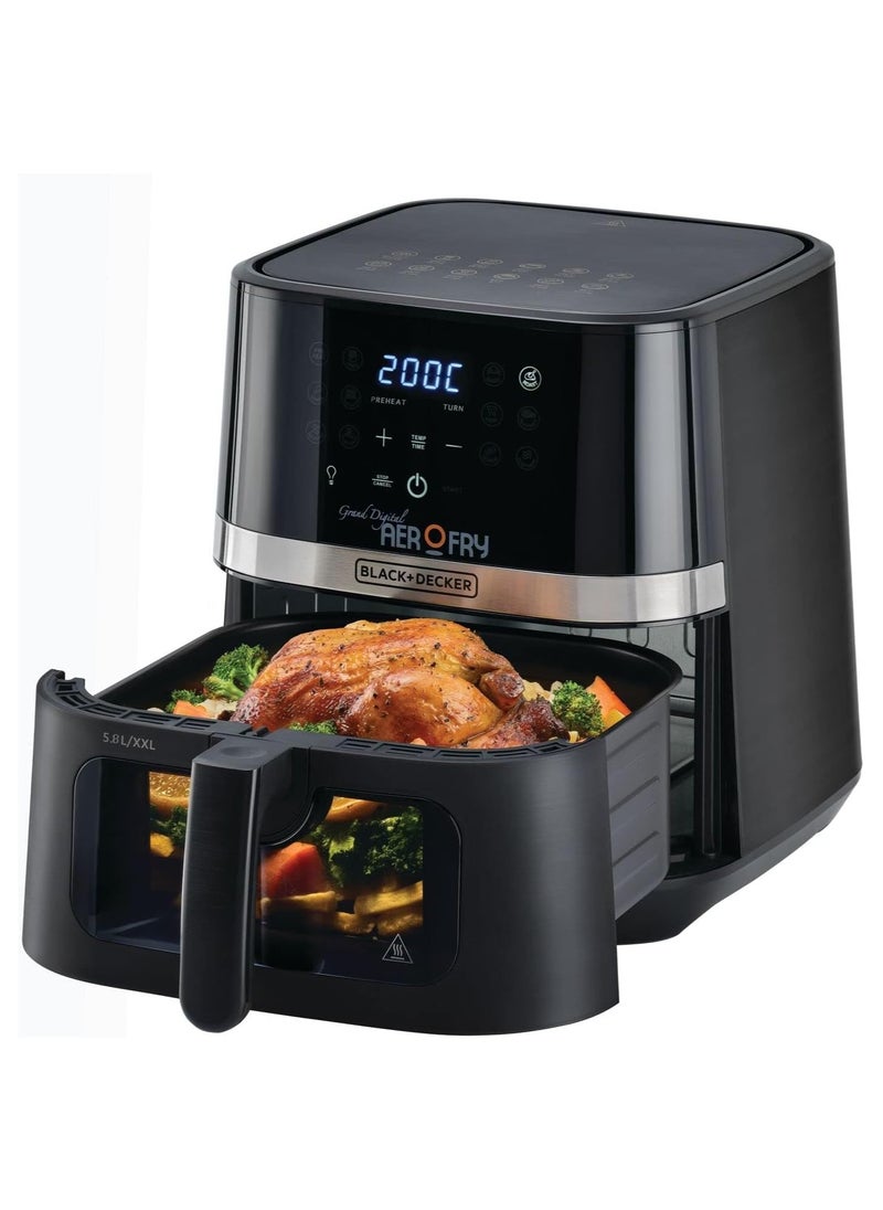 12-in-1 Digital Air Fryer, 1800W, 8.5L/2Kg Capacity, Rapid Hot Air Circulation for Frying, Grilling, Baking and Broiling, Brushed Matte Finish, Viewing Window - Black/Silver, AF5800-B5