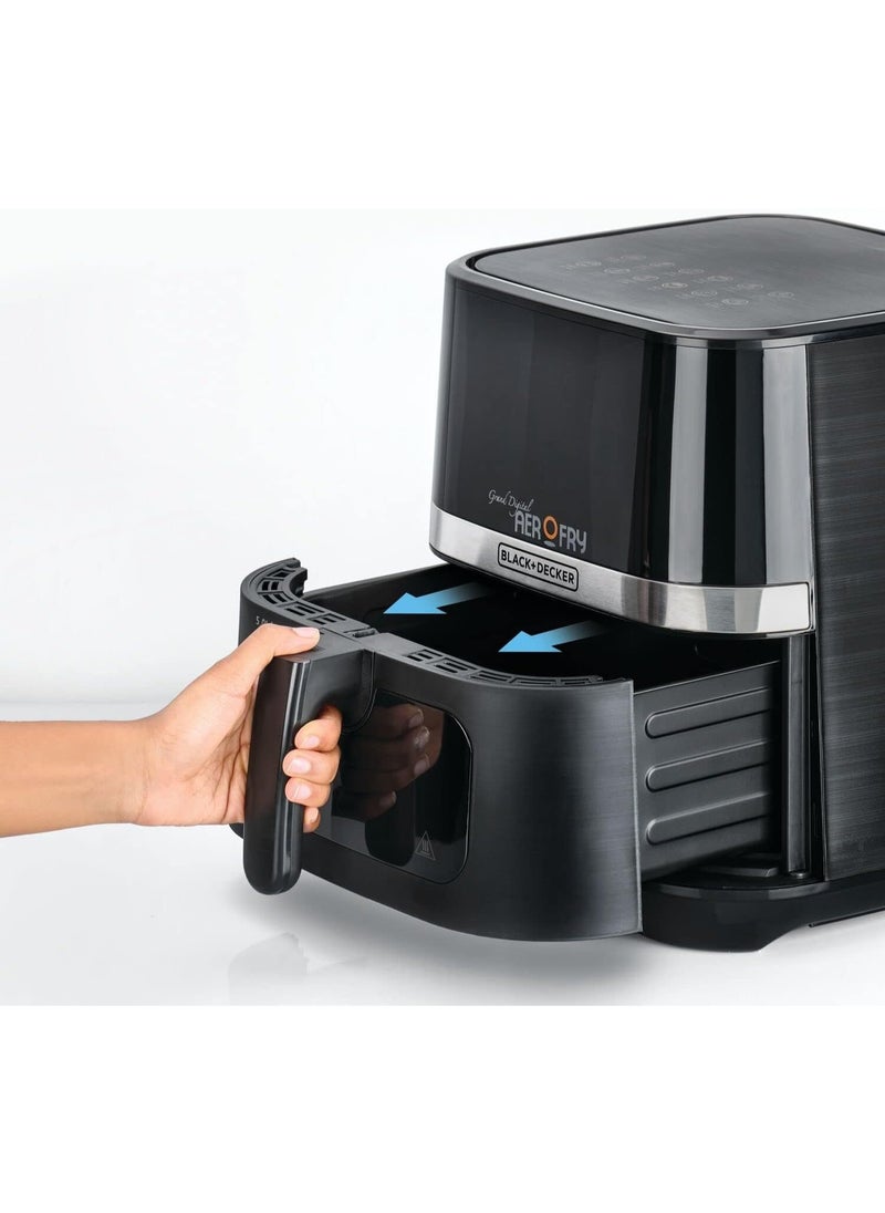 12-in-1 Digital Air Fryer, 1800W, 8.5L/2Kg Capacity, Rapid Hot Air Circulation for Frying, Grilling, Baking and Broiling, Brushed Matte Finish, Viewing Window - Black/Silver, AF5800-B5