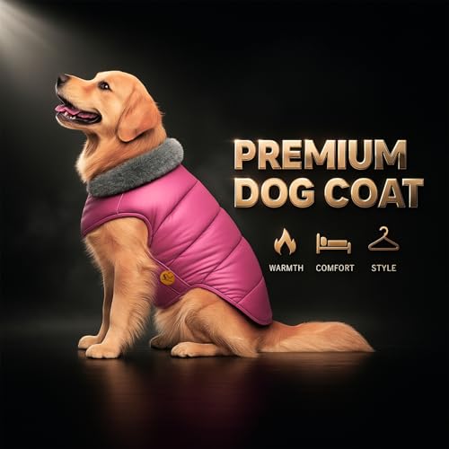 Sage Square Dog Jacket Winter Coat with Fur Collar, Light Weight, Ultra Warm Windproof, Waterproof Dog/Puppy for Cold Weather, Thicker Fleece Jacket (Pink, Medium - 18inch) - Image 2