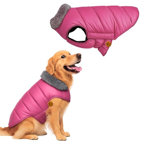 Sage Square Dog Jacket Winter Coat with Fur Collar, Light Weight, Ultra Warm Windproof, Waterproof Dog/Puppy for Cold Weather, Thicker Fleece Jacket (Pink, Medium - 18inch) - Image 1