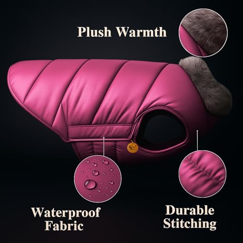 Sage Square Dog Jacket Winter Coat with Fur Collar, Light Weight, Ultra Warm Windproof, Waterproof Dog/Puppy for Cold Weather, Thicker Fleece Jacket (Pink, Medium - 18inch) - Image 3