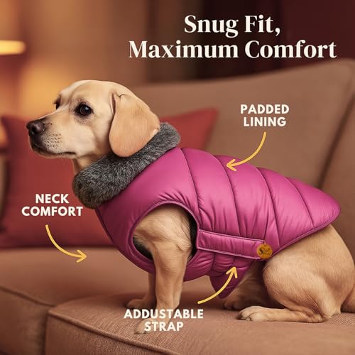 Sage Square Dog Jacket Winter Coat with Fur Collar, Light Weight, Ultra Warm Windproof, Waterproof Dog/Puppy for Cold Weather, Thicker Fleece Jacket (Pink, Medium - 18inch) - Image 5