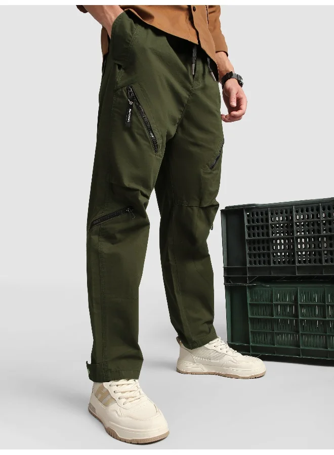 Beyoung Olive 4 Pocket Utility Zipper Cargo Pants