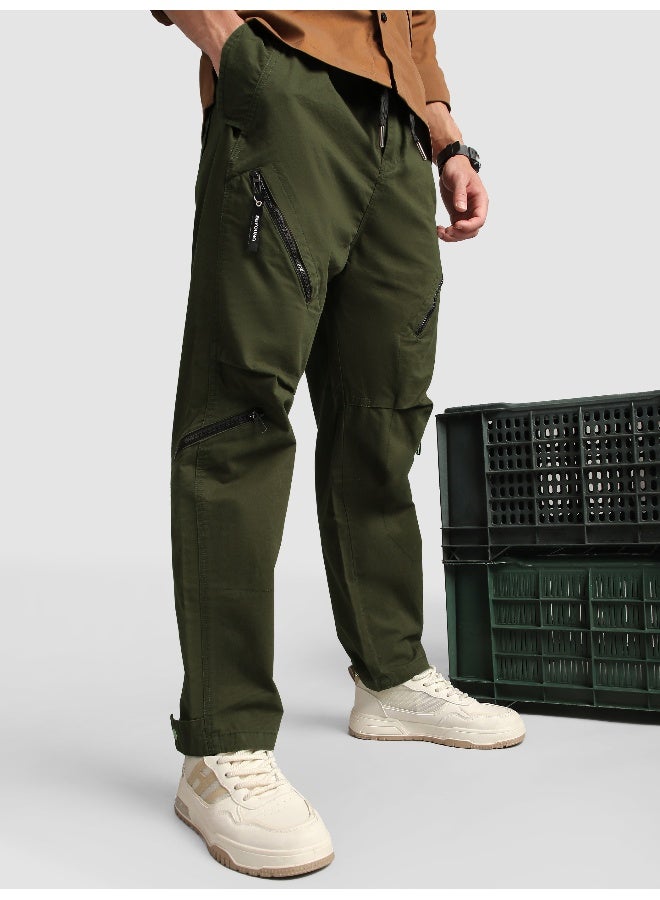Beyoung Olive 4 Pocket Utility Zipper Cargo Pants  - Image 1