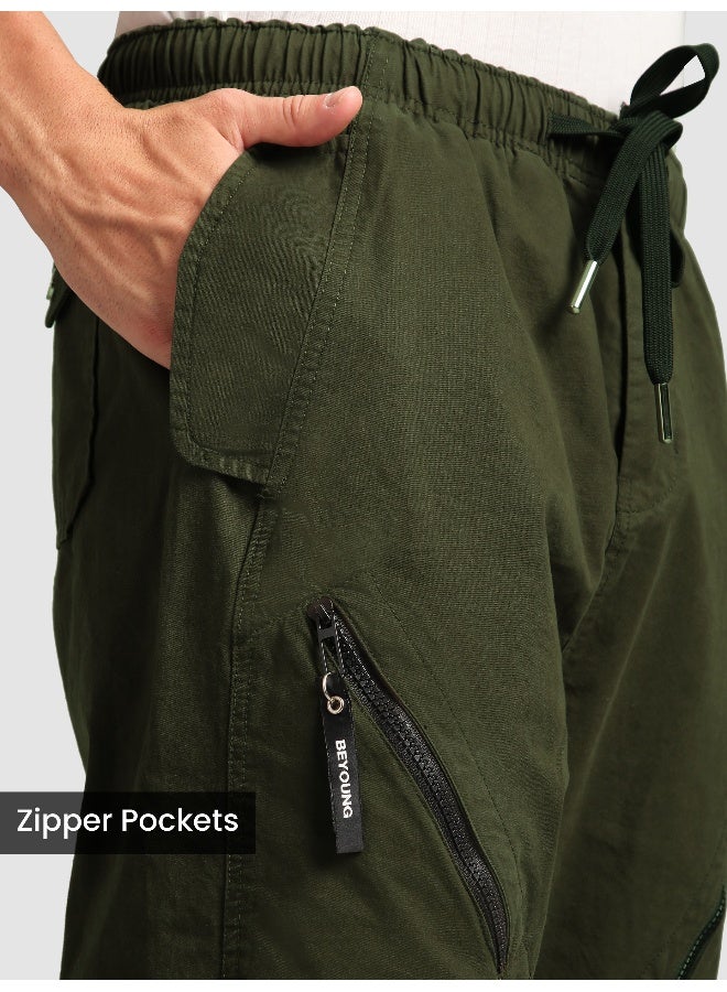 Beyoung Olive 4 Pocket Utility Zipper Cargo Pants  - Image 3