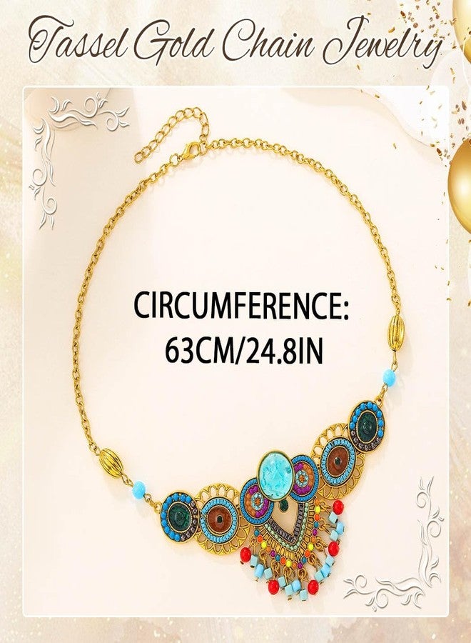 ووي طوق رأس بوهيمي ذهبي من Woeoe مزين بخرز من الكريستال الفيروزي، سلسلة رأس بنمط عتيق - Image 3
