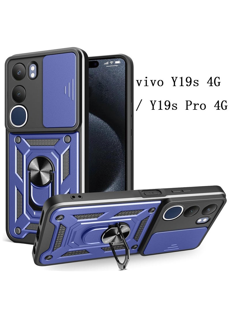 for vivo Y19s 4G / Y19s Pro 4G Case Cover, Slide Camera Lens Cover, Magnetic Ring Holder Kickstand Protective Phone Case for vivo Y19s 4G / Y19s Pro 4G, Blue