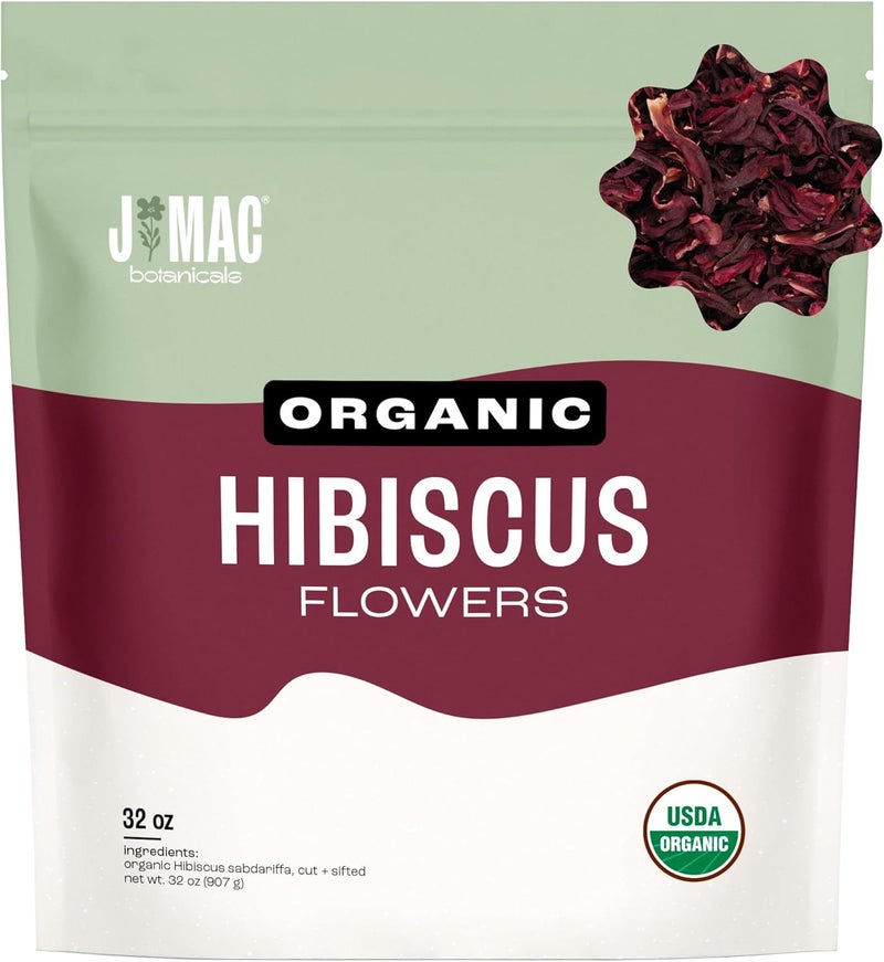 J MAC BOTANICALS Organic Hibiscus Flowers - 32 oz (2 Pounds) - Cut & Sifted Hibiscus Tea - Image 1