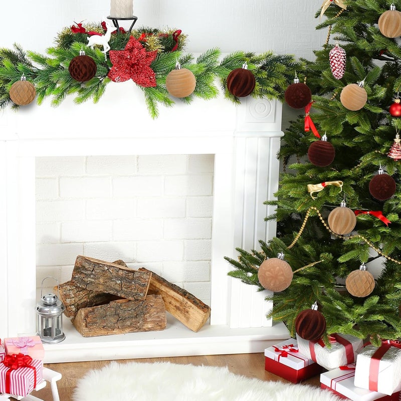 Vinsot كرات زينة عيد الميلاد من فينسوت 24 قطعة مخملية 2.36 بوصة كرات شجرة عيد الميلاد المعلقة زينة عيد الميلاد المخملية لحفلة عيد الميلاد والزفاف وديكور المنزل بني كاكي - Image 5