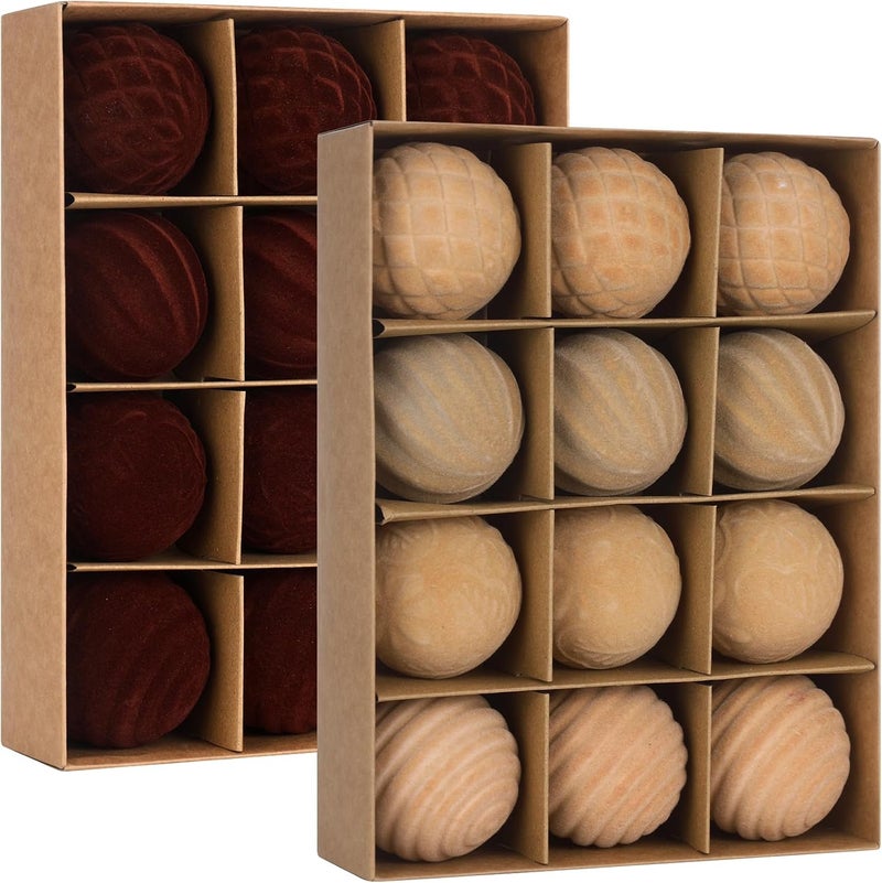 Vinsot كرات زينة عيد الميلاد من فينسوت 24 قطعة مخملية 2.36 بوصة كرات شجرة عيد الميلاد المعلقة زينة عيد الميلاد المخملية لحفلة عيد الميلاد والزفاف وديكور المنزل بني كاكي - Image 1