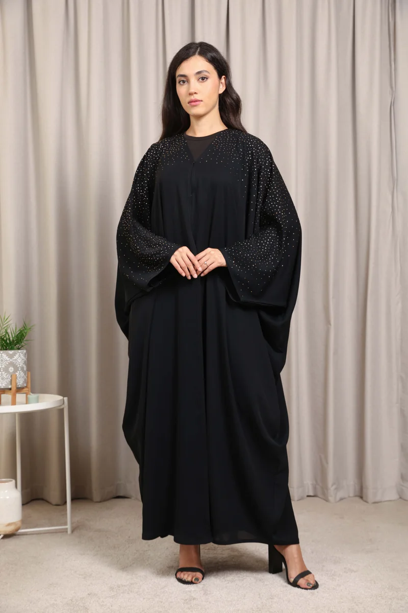 Nikias Graceful Nida Bahraini Cut Abaya with Sparkling Crystal Work by Nikias