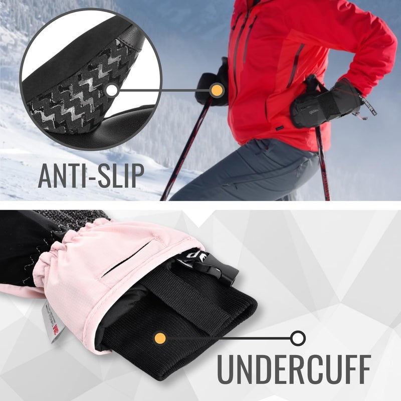 devembr Ski Gloves with Wrist Guards and Undercuff Design, Snowboarding Gloves Touchscreen, Pink, S - Image 5