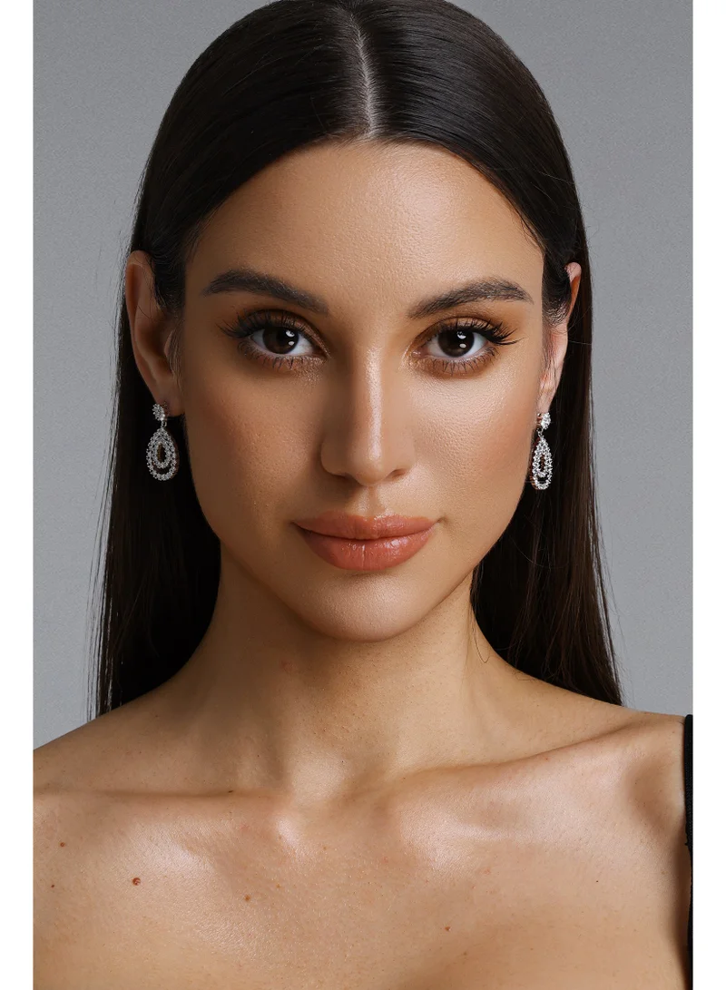 Bella Barnett Villa Double Layer Diamond Hollow Teardrop Drop Earrings