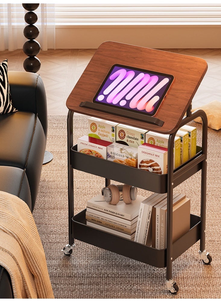 WOLFATION FOR YOU 3-Tier Foldable Rolling Utility Cart with Wooden Top Panel – Carbon Steel Storage Trolley wih 4 Swivel Wheels, Multi-Purpose Organizer for Kitchen, Office, Living Room, Bathroom - Image 1