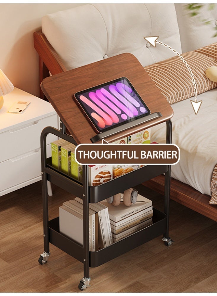 WOLFATION FOR YOU 3-Tier Foldable Rolling Utility Cart with Wooden Top Panel – Carbon Steel Storage Trolley wih 4 Swivel Wheels, Multi-Purpose Organizer for Kitchen, Office, Living Room, Bathroom - Image 2