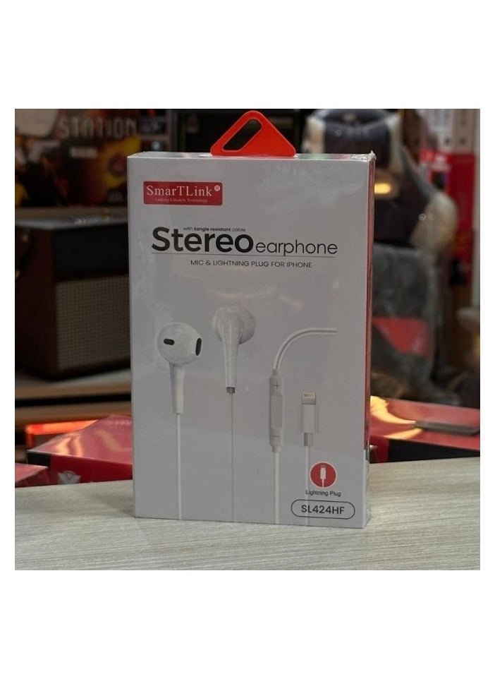 SmarTLink - Wired Stereo Earphones with Lightning Connector & Mic (White)Plug For iPhone with a tangle-resistant cable - Image 1