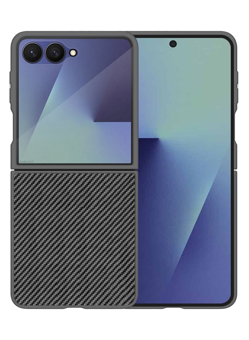 CATANES Kevlar Case for Samsung Galaxy Z Flip 7 - Ultra Thin and Light Carbon Fiber Texture Printing - Slim Anti-Scratch Phone Cover With Front Built-in Screen Protector - Black - Image 4