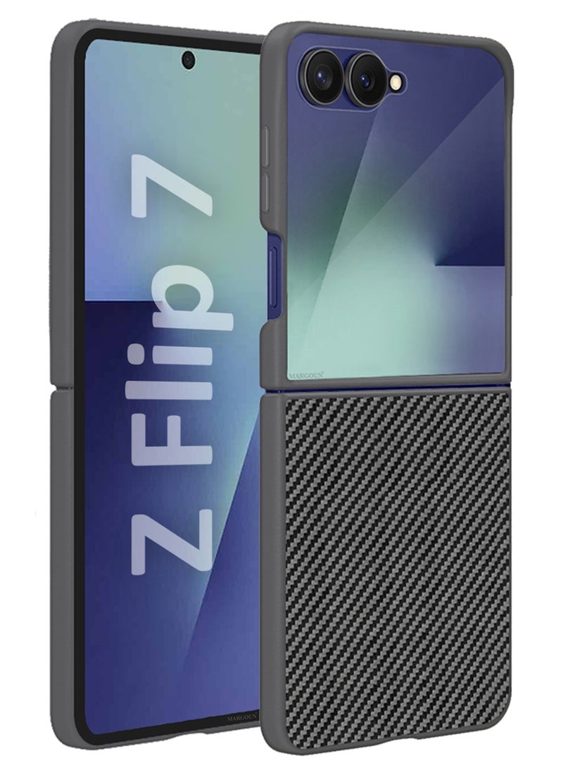 CATANES Kevlar Case for Samsung Galaxy Z Flip 7 - Ultra Thin and Light Carbon Fiber Texture Printing - Slim Anti-Scratch Phone Cover With Front Built-in Screen Protector - Black - Image 1
