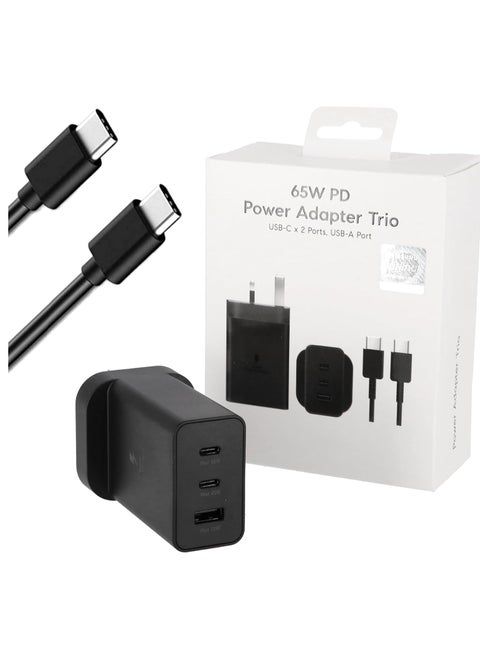 Replacement for Samsung Charger ,65W Galaxy Trio Super Fast 2.0 Universal Travel Adapter ,Charge 3 Devices at Once ,Includes 1m USB-C Cable, Fast Charger for Galaxy S24 Ultra/S23/S22/S21 and More (65w)