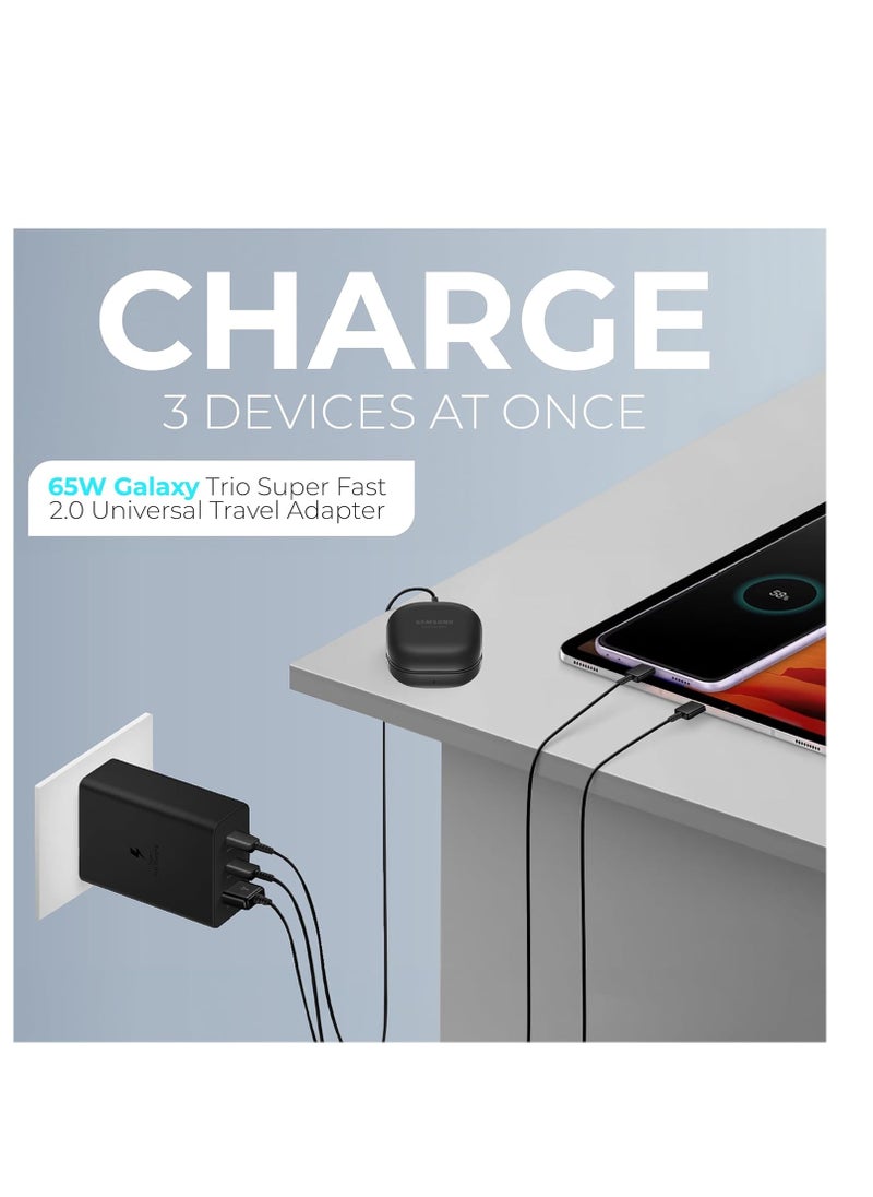 Replacement for Samsung Charger ,65W Galaxy Trio Super Fast 2.0 Universal Travel Adapter ,Charge 3 Devices at Once ,Includes 1m USB-C Cable, Fast Charger for Galaxy S24 Ultra/S23/S22/S21 and More (65w)