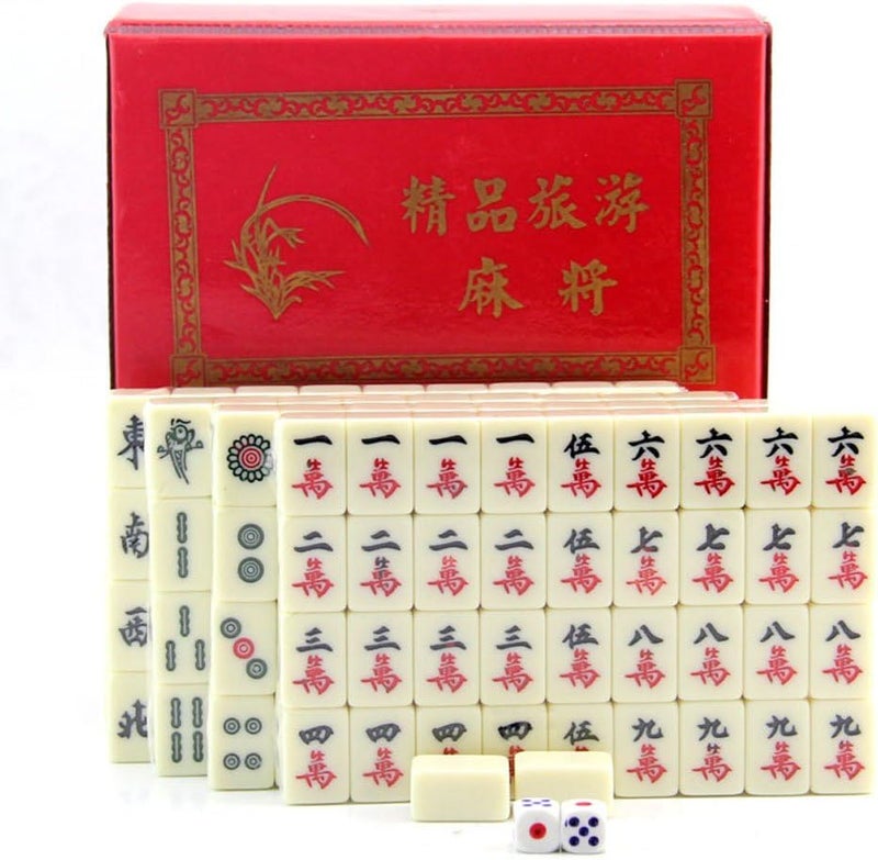 klarako Protable Standard Traditional Chinese Mahjong Game Travel Set 144 Tiles in Box Case Tile Games Toy - Image 4